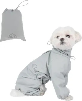 Dog Raincoat, Waterproof Coat, Light Weight & Weather Resistant Shell, Full Coverage Rain Jacket with Legs, Grey, Including Storage Bag, for Medium Breed (X-Large)