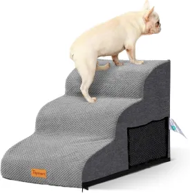 Dog Stairs for Small Dogs,3-Step,Foam Dog Steps&Ramps for Couch/High Beds with Waterproof &Removable Cover, Non-Slip, Grey