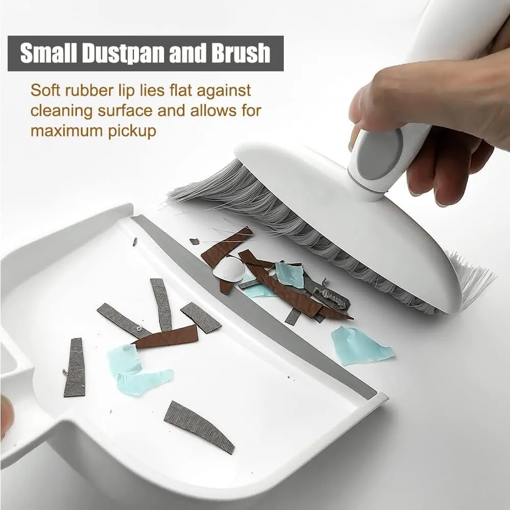 Dust pan, Mini Dustpan and Brush Set, Small Broom and Dustpan Set, Small Hand Broom and dust pan Set, Whisk Broom, Dust pan and Brush for Desk, Table, Home, Kitchen Necessities (Gray)
