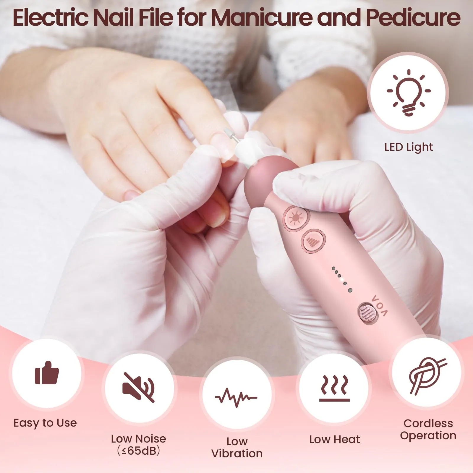 Electric Nail Drill Machine, 8 in 1 Professional Cordless Electric Nail File Kit with LED Light, Professional Manicure and Pedicure Kit for Calluses Nail Polishing Grinder Sander Trimmer with 5 Speeds