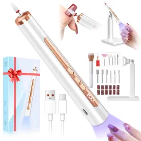 Electric Nail Drill with U V Light, Cordless Nail Drill Professional, Portable Electric Nail File Kit Rechargeable Efile Nail Drill for Acrylic Gel Nail Manicure Pedicure Nail Drill Kit for Salon Home
