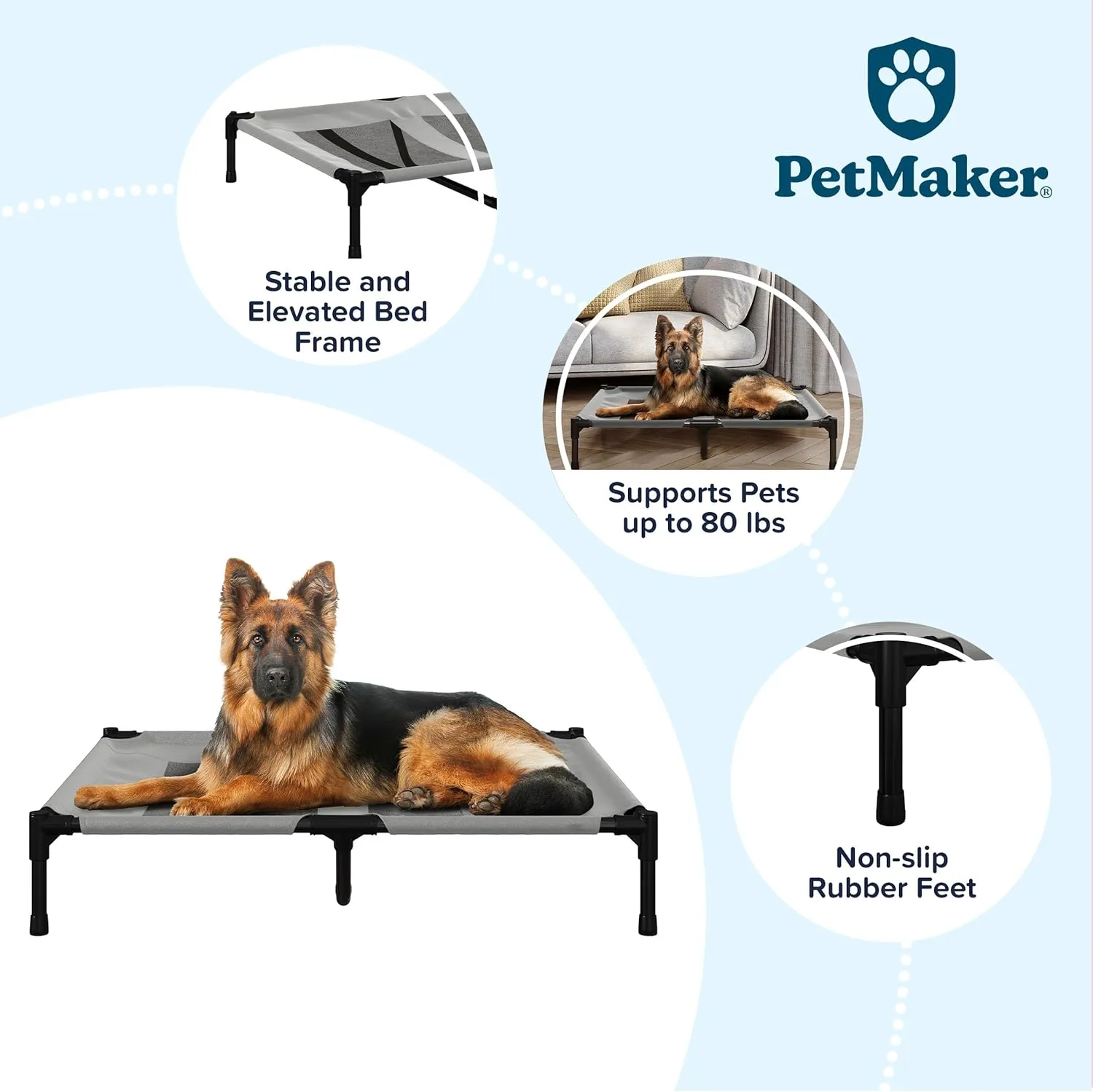 Elevated Dog Bed - 36x29.75-Inch Portable Pet Bed with Non-Slip Feet - Indoor/Outdoor Dog Cot or Puppy Mattress for Pets up to 80lbs by PETMAKER (Gray)