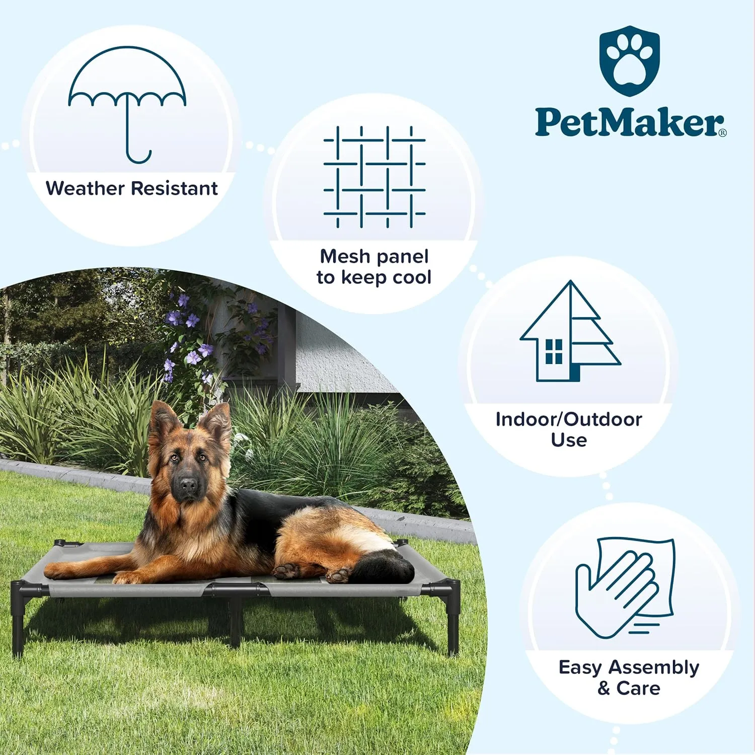 Elevated Dog Bed - 36x29.75-Inch Portable Pet Bed with Non-Slip Feet - Indoor/Outdoor Dog Cot or Puppy Mattress for Pets up to 80lbs by PETMAKER (Gray)