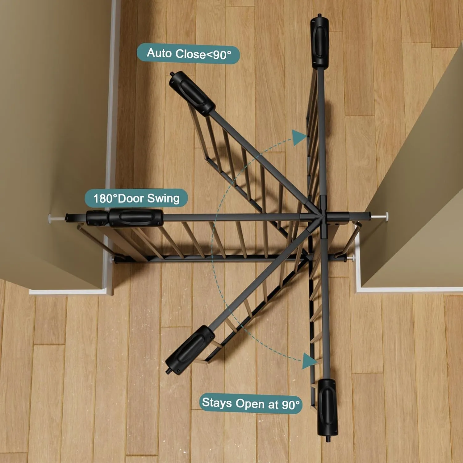 Extra Wide Baby Gate Tension Indoor Safety Gates Black Metal Large Pressure Mounted Pet Gate Walk Through Long Safety Dog Gate for The House Doorways Stairs (71.65"-76.38"/182-194CM, Black)