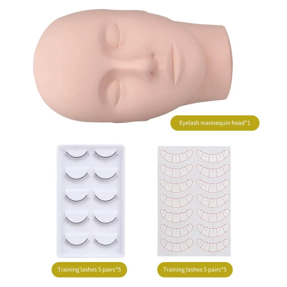 Eyelash Practice Kit Lash Kit for Eyelash Extension False Eyelash Mannequin Head with 25 Pairs Practice Lashes Eye Lash Extension Kit Permanet for Beginner Makeup Training