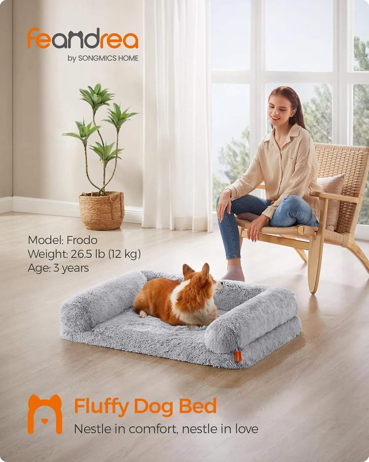 Feandrea Dog Bed, Orthopaedic Dog Sofa Bed for Medium Dogs, Waterproof Ped Bed with Removable Washable Cover, 30 x 23 x 9 Inches, Gray Ombr UPGW231G01