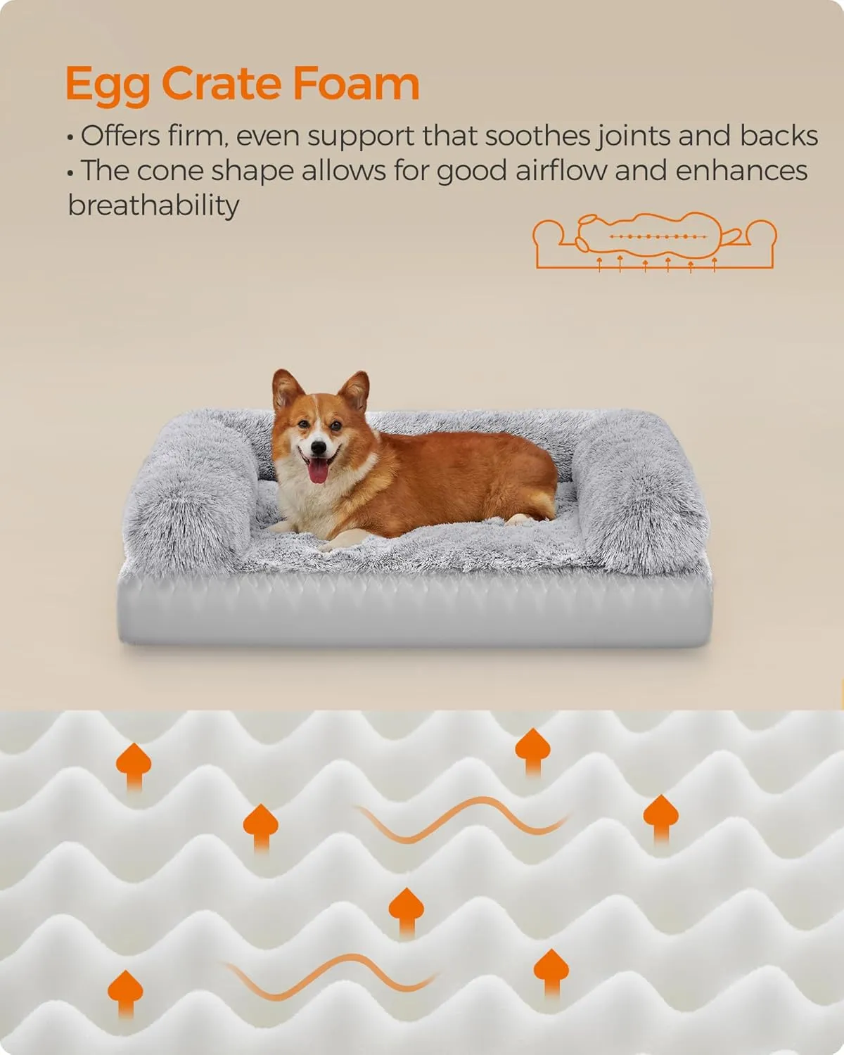 Feandrea Dog Bed, Orthopaedic Dog Sofa Bed for Medium Dogs, Waterproof Ped Bed with Removable Washable Cover, 30 x 23 x 9 Inches, Gray Ombr UPGW231G01