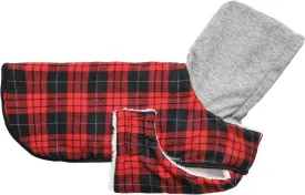 Fitwarm Plaid Dog Winter Coat with Hood, Dog Clothes for Small Dogs Boy Girl, Pet Hoodies, Cat Jacket Apparel, Red, Black, Large