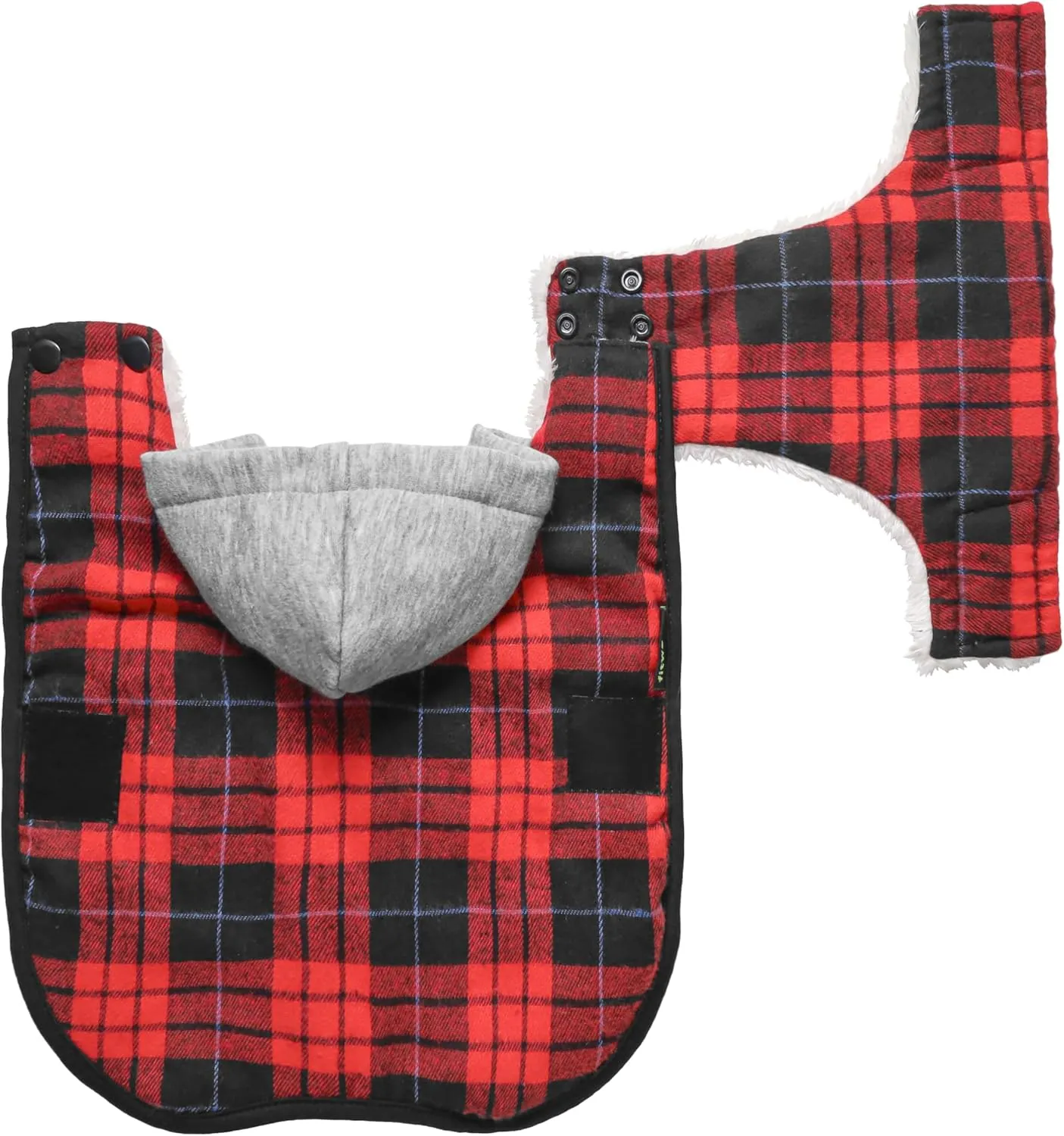Fitwarm Plaid Dog Winter Coat with Hood, Dog Clothes for Small Dogs Boy Girl, Pet Hoodies, Cat Jacket Apparel, Red, Black, Large