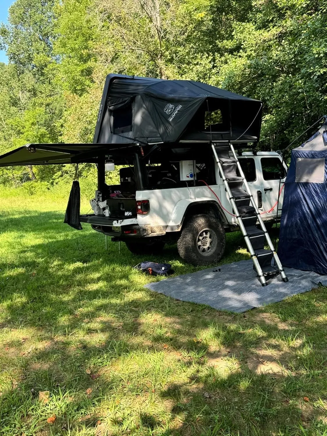 FoundGo Awning Carpet HDPE Camping Outdoor Rug with Eyelets,Nails,Broom,for RV,Patio,Backyard,Picnic,Beach,Trailer 9'*6' (2.74 * 1.83m) -Blue Grey