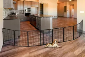FXW Dog Gate Extra Wide Designed for Indoor Use, Adjustable Width Up to 219-inch Wide (32" H 8 Panels for Puppies and Small Dogs), Black
