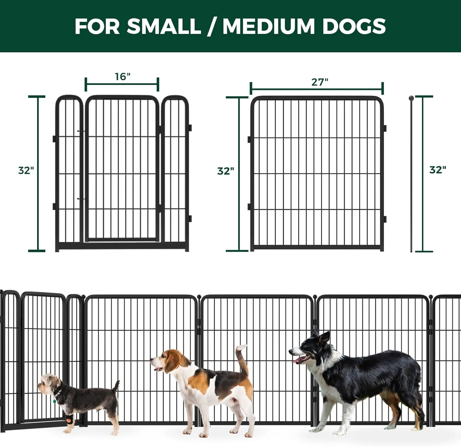 FXW Dog Gate Extra Wide Designed for Indoor Use, Adjustable Width Up to 219-inch Wide (32" H 8 Panels for Puppies and Small Dogs), Black