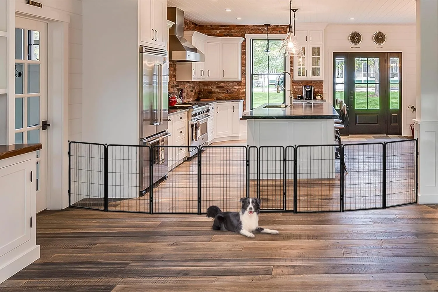 FXW Dog Gate Extra Wide Designed for Indoor Use, Adjustable Width Up to 219-inch Wide (40" H 8 Panels for Puppies and Small Dogs), Black