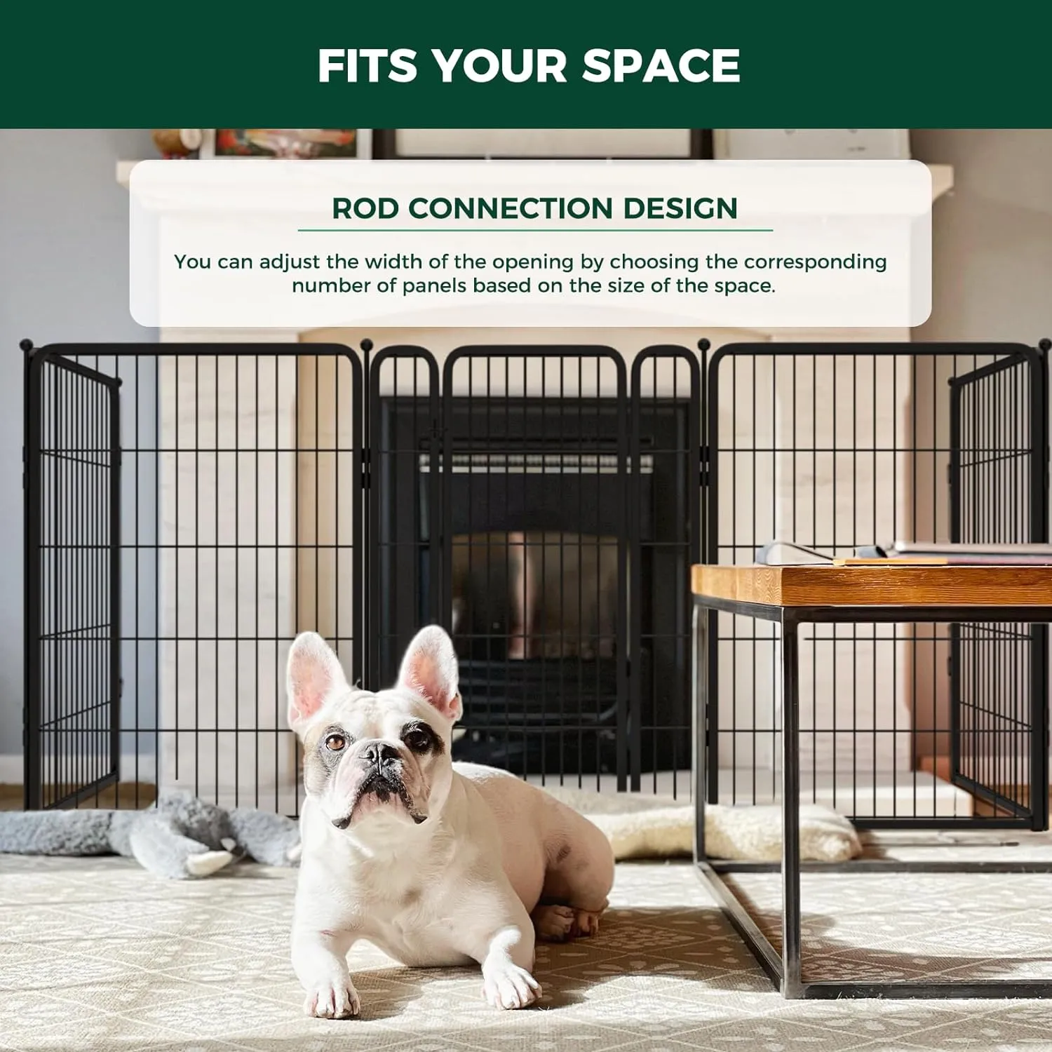 FXW Dog Gate Extra Wide Designed for Indoor Use, Adjustable Width Up to 219-inch Wide (40" H 8 Panels for Puppies and Small Dogs), Black
