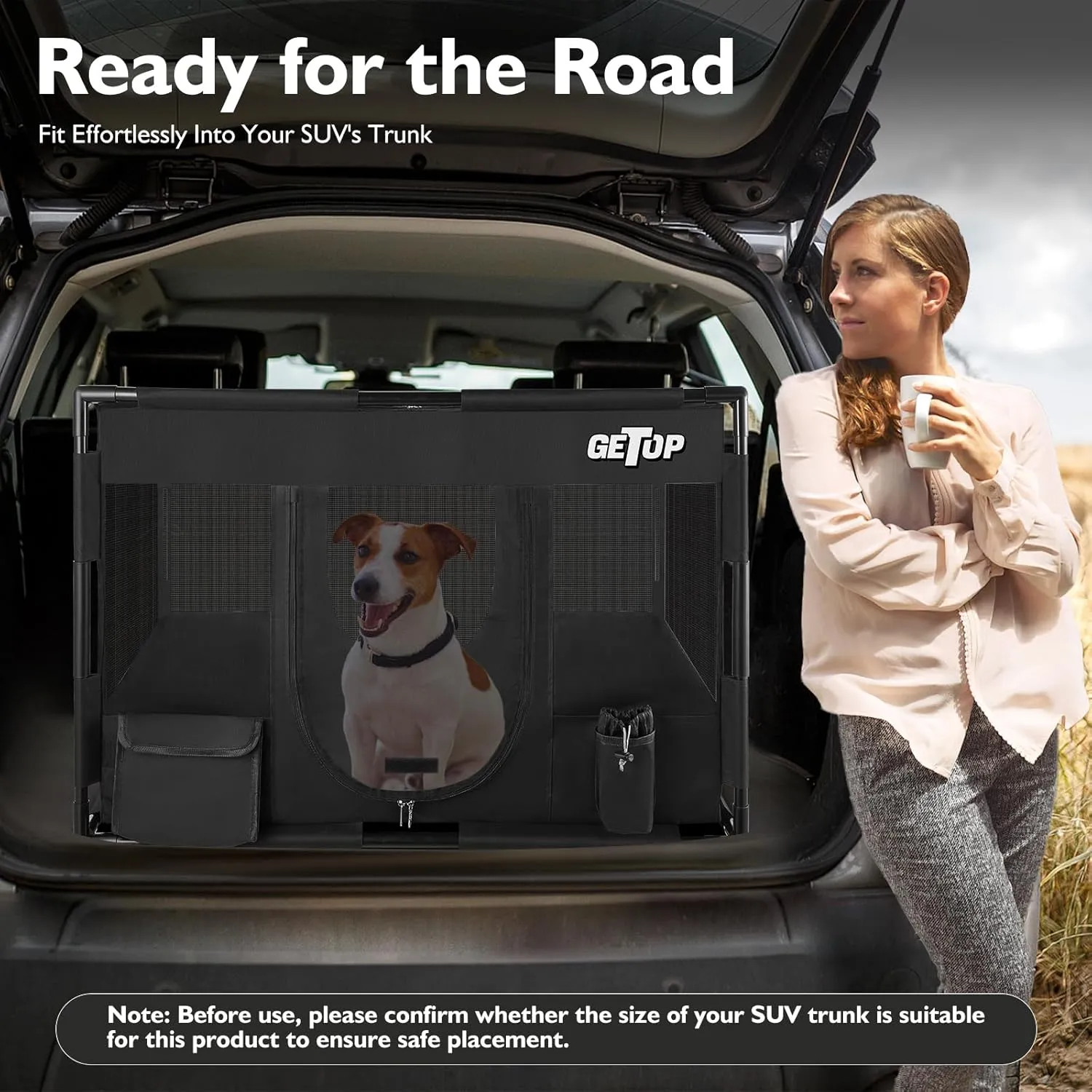 GETOP Pet Playpen, Stable Frame Dog  Cat Kennel with Carry Bag, PVC Frame, PE Mesh Dog Crate, for Indoor and Outdoor Pet Puppy Kitty Small Animals Pen Cage (M-Size, Black)