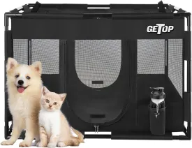GETOP Pet Playpen, Stable Frame Dog  Cat Kennel with Carry Bag, PVC Frame, PE Mesh Dog Crate, for Indoor and Outdoor Pet Puppy Kitty Small Animals Pen Cage (M-Size, Black)