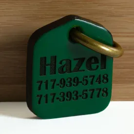 Green Personalized Pet ID Tag Engraved for Dog Collars in Leather 1.25" x 1.5"