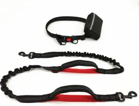 Hands Free Dog Leash with Zipper Pouch, Dual Padded Handles and Durable Bungee for Walking, Jogging and Running Your Dog, Waist Belt Dog Leash, Reflective Running Traction (Red)