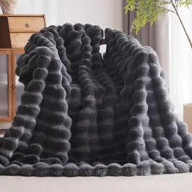 Heated Blanket Throw with 6 Hours Auto-Off 10 Heat Level, 62'' * 84'' Cozy Faux Rabbit Fur Bubble Electric Throw with Overheat Protection, Soft Fast Heating Blanket with ETL (Dark Grey)
