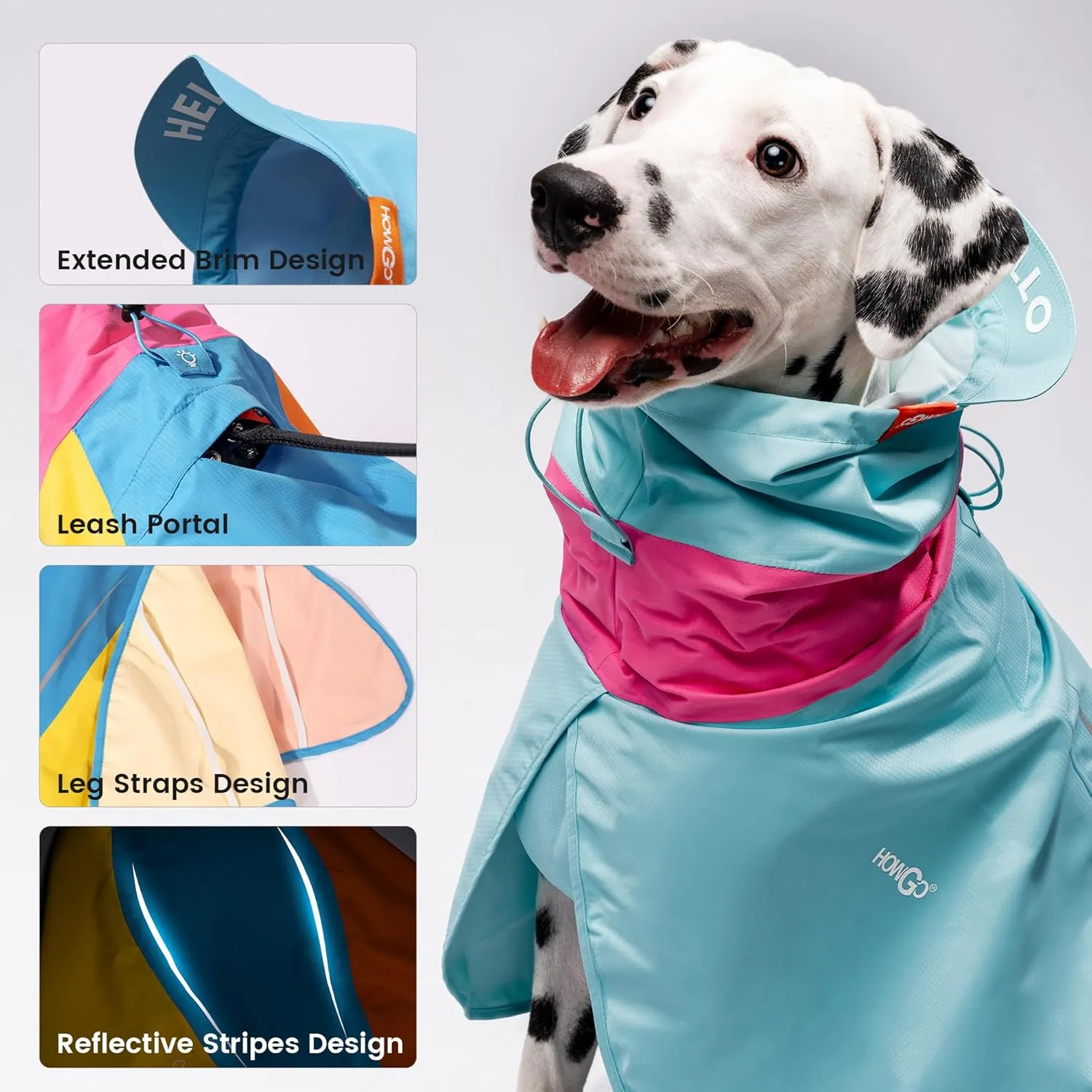 HOWGO Dog Raincoat Adjustable Pet Waterproof Windproof Jacket Dog Rain Jacket with Leash Hole for Small Medium and Large Dogs (Green, XX-Large)