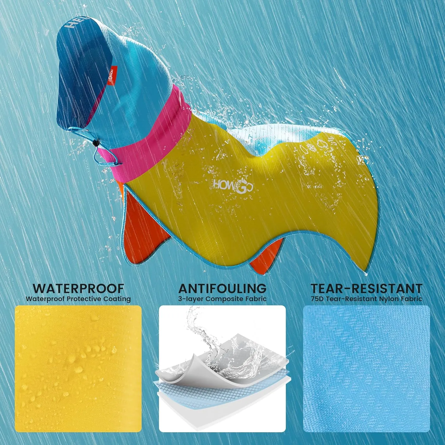 HOWGO Dog Raincoat Adjustable Pet Waterproof Windproof Jacket Dog Rain Jacket with Leash Hole for Small Medium and Large Dogs (Multi-Colored, XX-Large)