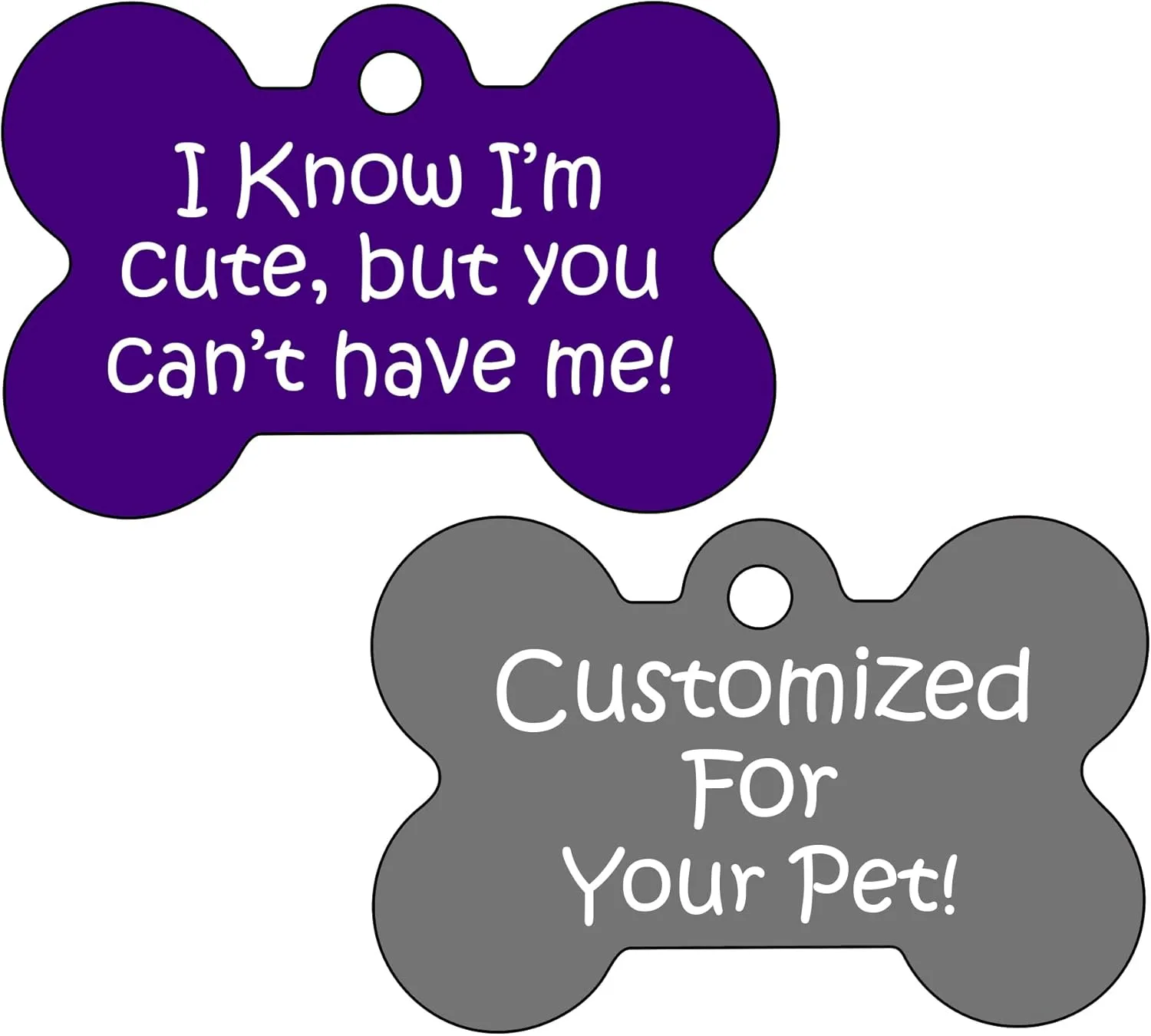 I Know I'm Cute But You Can't Have Me Custom Double Sided Pet Id Dog Tag Personalized for Your Pet (Purple, Bone Shaped)