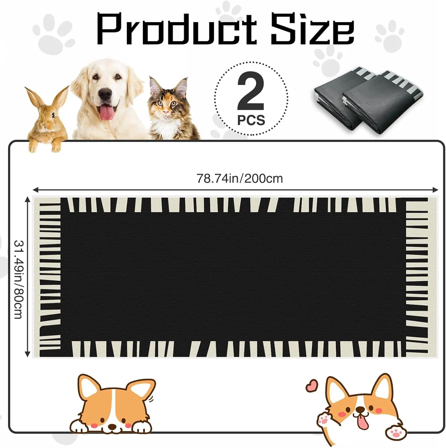 kathson 2 Pack Bunny Cage Liners 31.5"78.7" Washable Reusable Bunny Bedding Guinea Pig Cage Liner Large Floor Mat Play Pen Mats Small Pet Cage Liner for Rabbit Puppy Cat Guinea Pig