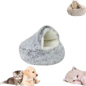 Lapcatz Nest Bed - Cat & Dog Bed, Fluffy Plush Velvet, Winter Cover Cave, 40 CM (Gray, Long)