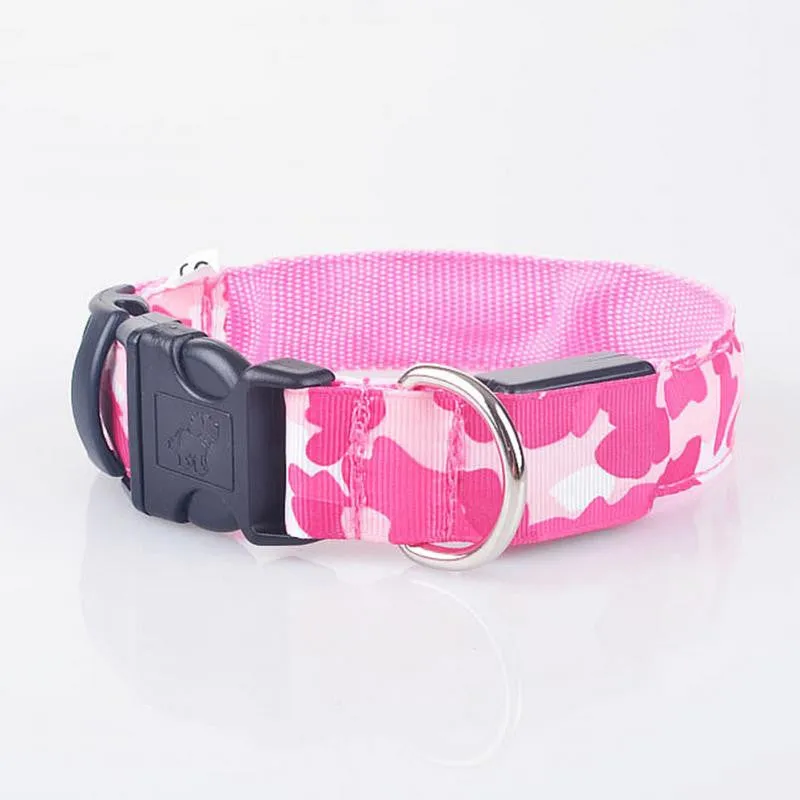 LED Light-up Dog Collars Camouflage Print -  Flashing or Glow In The Dark LED Nylon Pet Collar