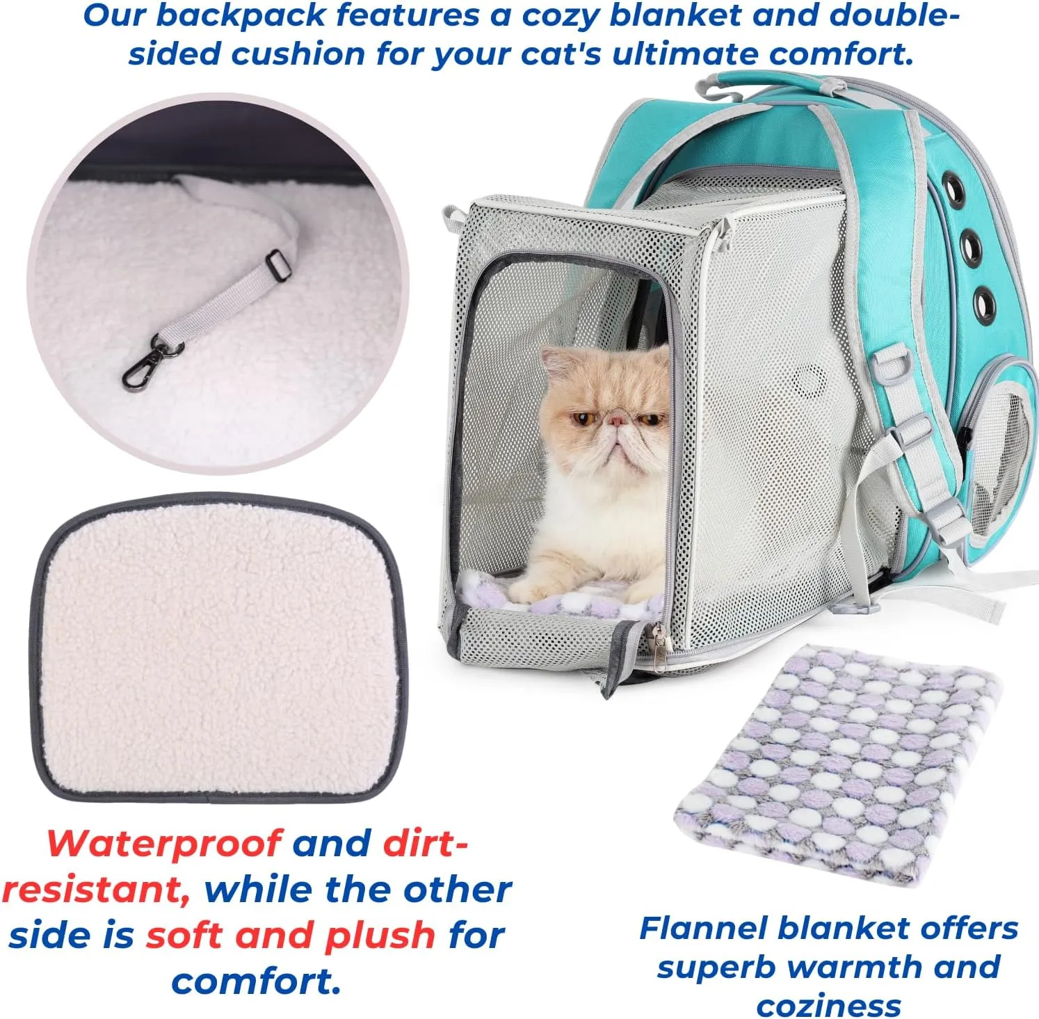 Lollimeow Cat Carrier Backpack, Bubble Dual Expandable Backpack Carrier, Pets and Small Dogs,Airline-Approved, Designed for Travel, Hiking, Walking & Outdoor Use (Dual Expandable-Green)