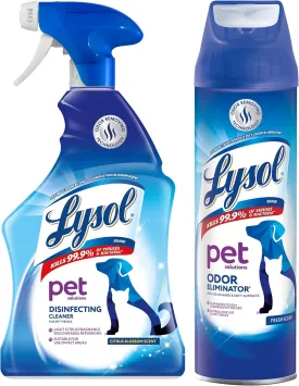 Lysol Pet Cleaning Bundle - 1 Pet Solutions Disinfecting Cleaner (32 Fl Oz) and 1 Odor Eliminator (15 Ounce Aerosol)