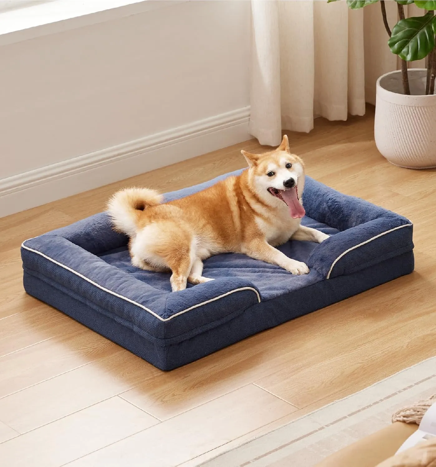Made4Pets Orthopedic Dog Bed for Large Dogs, Supportive Foam Big Large Pet Bed Sofa with Washable Removable Cover, Waterproof Dog Couch Bed, Non-Slip Bottom and Egg-Crate Foam, Navy Blue