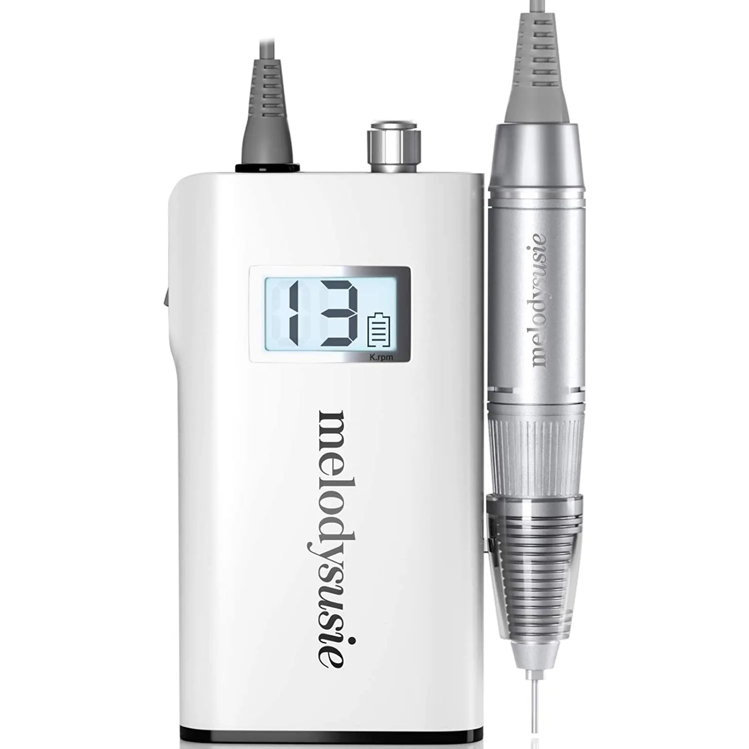 MelodySusie Professional Rechargeable 30000 rpm Nail Drill, Portable Electric E File Scamander, Acrylic Gel Grinder Tools with 6 Bits and Sanding Bands for Manicure Pedicure Shape Carve Polish (White)