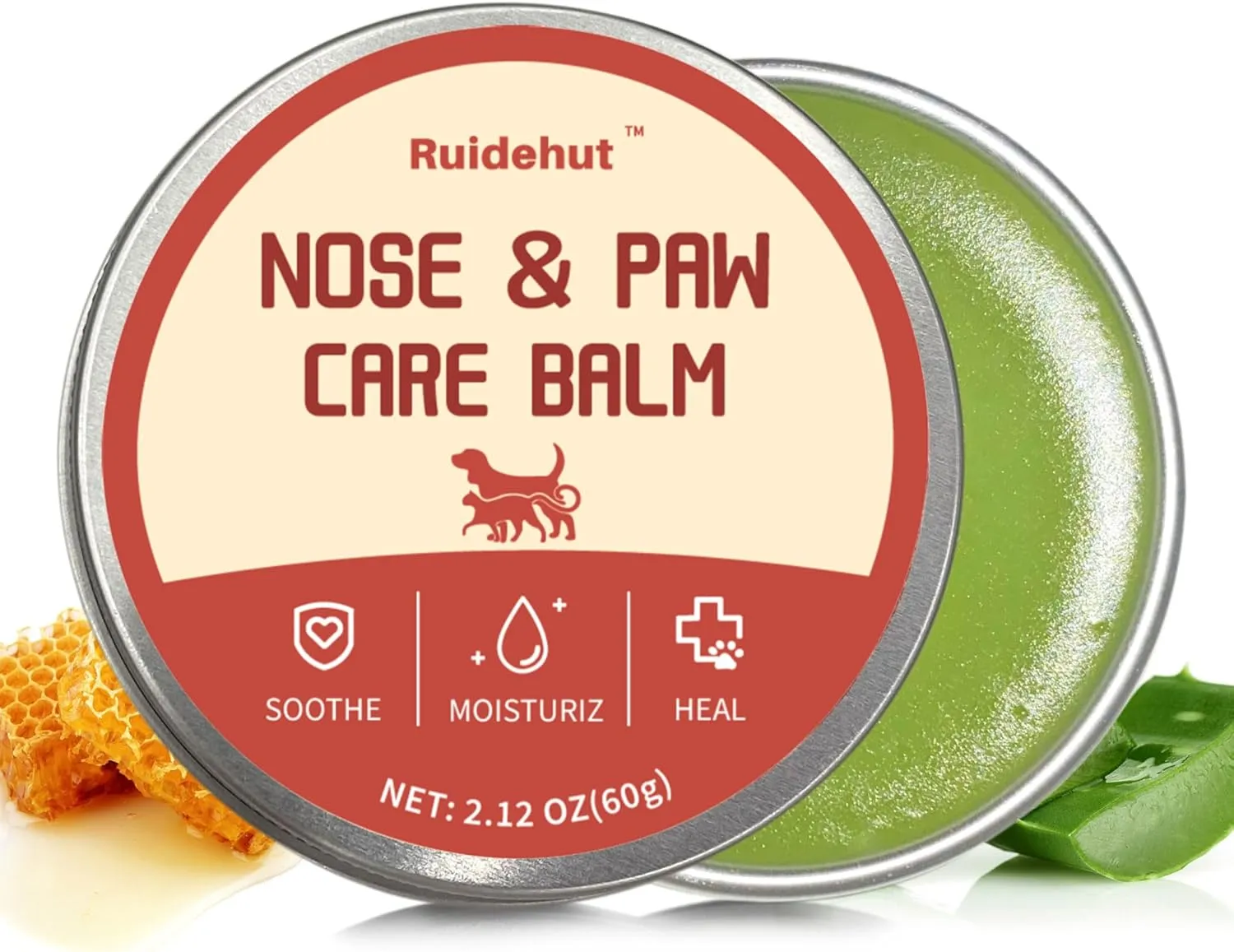 Natural Dog Paw Balm - Dog Nose Balm - Heals, Repairs & Moisturizes for Cracked Paws, Noses - Effective & Safe Dog Paw Protectant - for Dogs & Cats,2.12 Oz