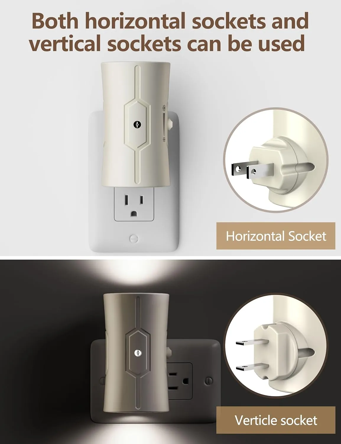 Night Light, LED Night Lights Plug into Wall, [2 Pack] White 0-100LM Adjustable Brightness Light Sensor Plug in Night Light for Hallway, Bathroom,Adult