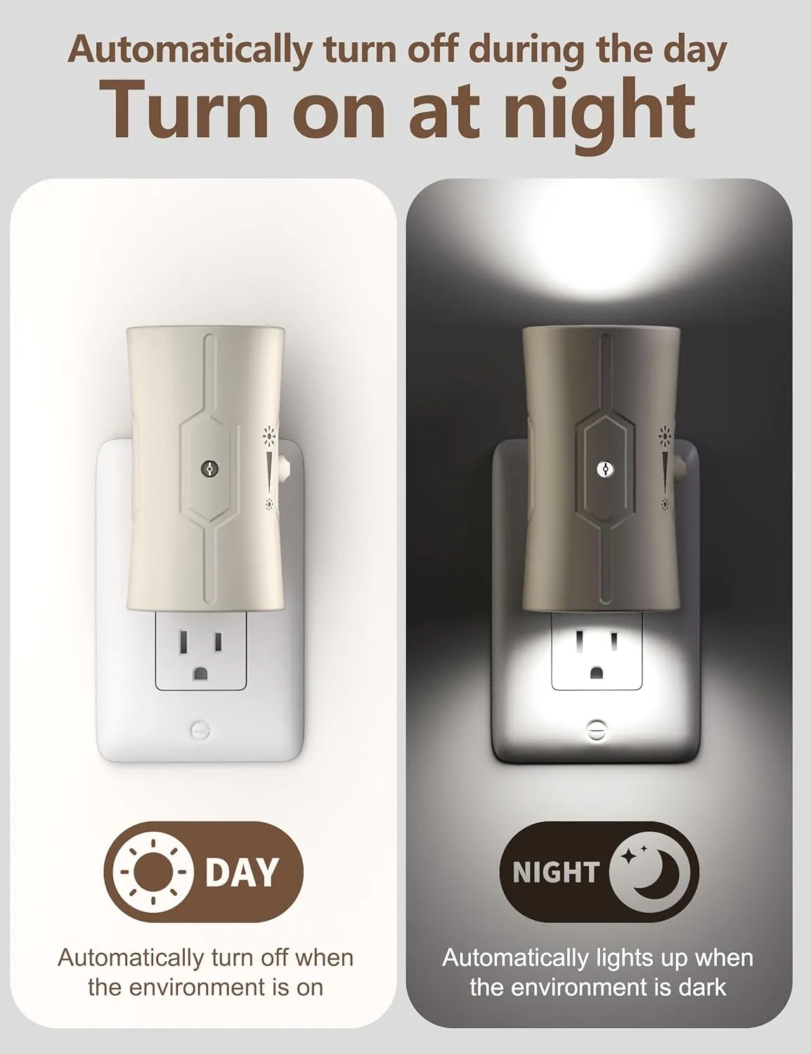 Night Light, LED Night Lights Plug into Wall, [2 Pack] White 0-100LM Adjustable Brightness Light Sensor Plug in Night Light for Hallway, Bathroom,Adult