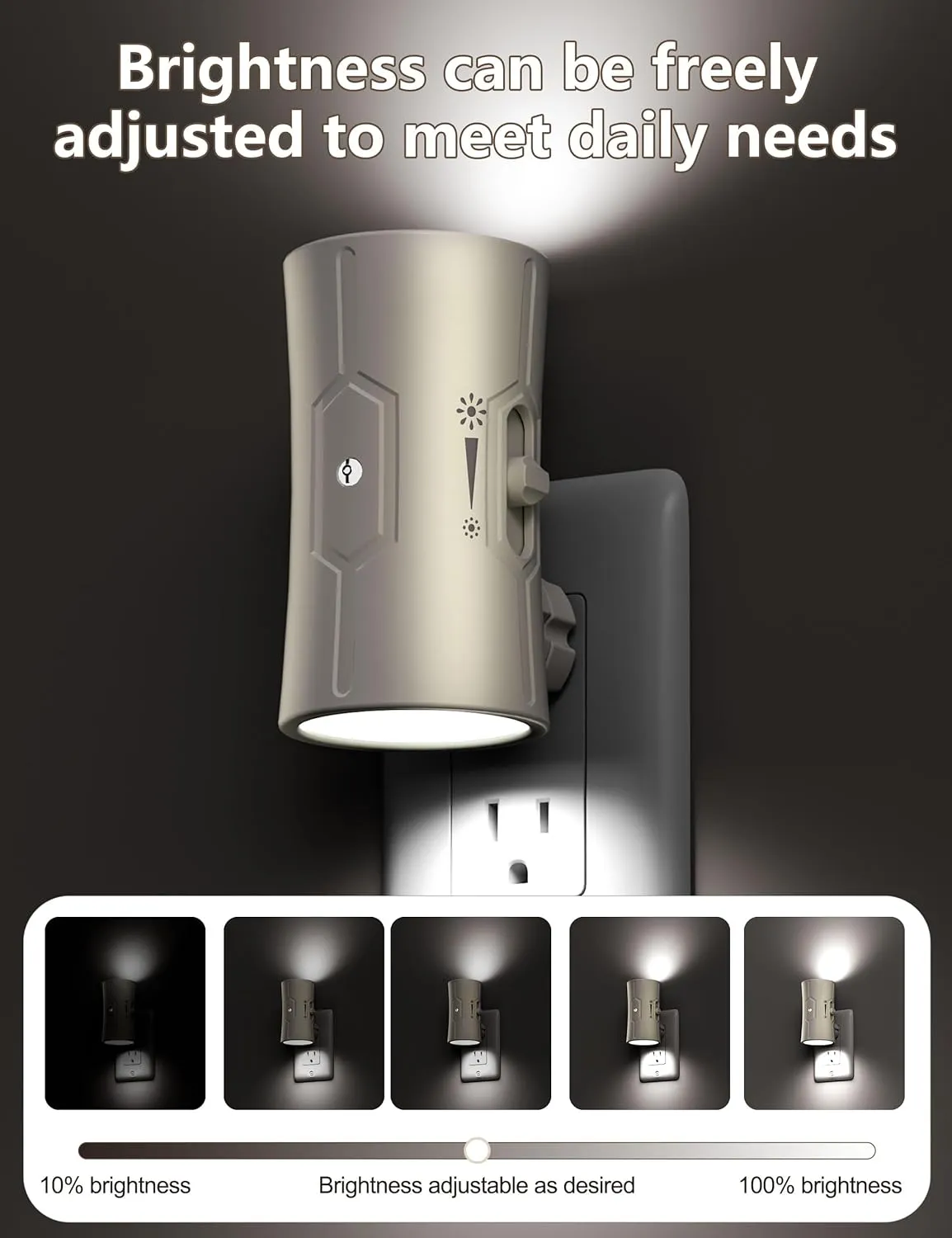 Night Light, LED Night Lights Plug into Wall, [2 Pack] White 0-100LM Adjustable Brightness Light Sensor Plug in Night Light for Hallway, Bathroom,Adult