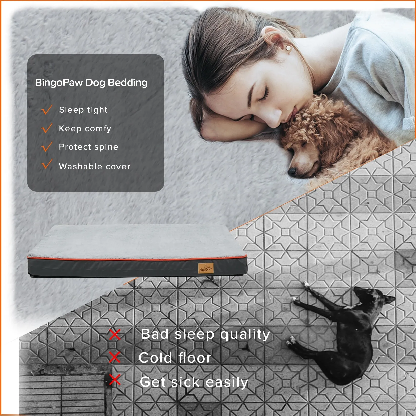 Orthopedic Dog Bed Kennel Memory Foam Waterproof Pet Bed with Removable Washable Cover Nonskid Bottom Joint Relief  XXL and XXXL Only Available FREE SHIPMENT
