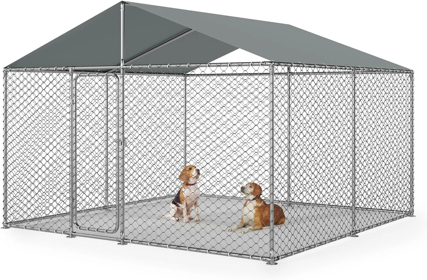 Outdoor Dog Kennel Outside with Metal Large Dog Gate, Outdoor Dog Pens with Roof, Heavy Duty Dog Kennel for Backyard Farm Use (120x120x84IN)