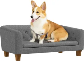 PawHut Raised Dog Sofa, Elevated Pet Couch for Small and Medium Dogs, with Removable Soft Cushion, Anti-Slip Pads, Simple Installation, Gray