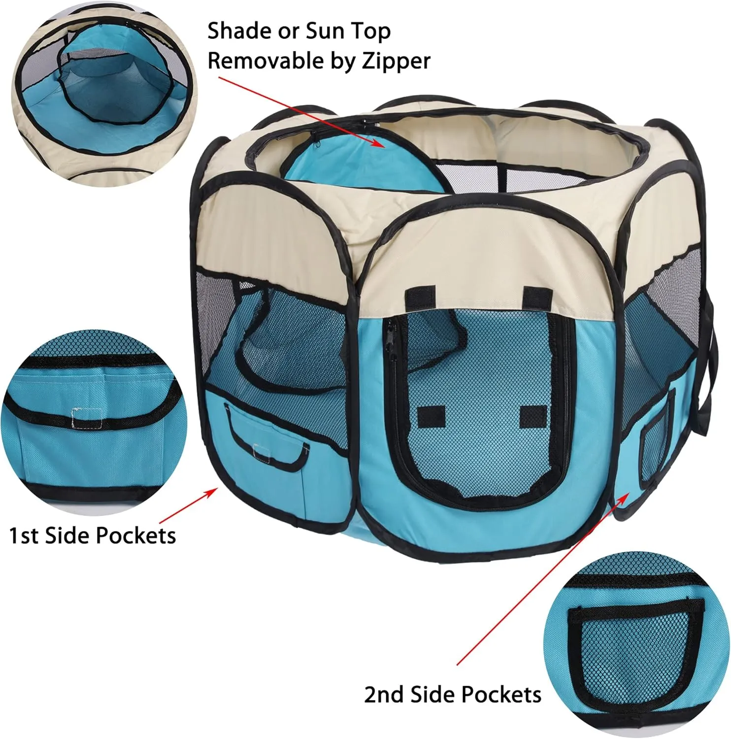 Pet Cat Playpen for Indoor Cats,Portable Pet Dog Playpen,Puppy Small Dog Cat Tent Crates Cage,29x29x16,Blue/Beige,1Pack