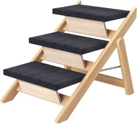 Pet Stairs/Steps, Medium Dogs Steps for High Beds, Sofa, Couch, Car, 2-in-1 Foldable Wood Dog Ramp with Non-Slip Pads, Safety, Durable Portable Dog/Cat Ladder Up to 110 lbs, 3 Steps