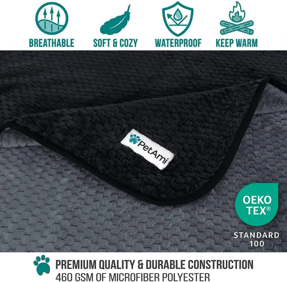 PetAmi Waterproof Dog Blanket, Leakproof Puppy Blanket for Small Medium Dogs, Furniture Sofa Couch Cover Protector, Fleece Pet Throw Indoor Cat Kitten, Reversible Washable Soft Plush, 29x40 Black Gray