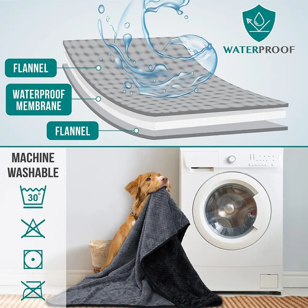 PetAmi Waterproof Dog Blanket, Leakproof Puppy Blanket for Small Medium Dogs, Furniture Sofa Couch Cover Protector, Fleece Pet Throw Indoor Cat Kitten, Reversible Washable Soft Plush, 29x40 Black Gray