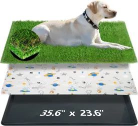 Reusable Dog Loo System with Artificial Grass Turf&Pee Pads&Tray, for Puppy Potty Training is Portable&Easy to Clean,35x23in Large Dog Litter Box Toilet for Indoor/Outdoor use (Large)