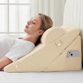 Sasttie Wedge Pillow Set for After Surgery, Adjustable Bed Wedge Pillow Headboard with Orthopedic Memory Foam Neck Cushion  for Acid Reflux, Sleeping, Neck & Back Support, Beige