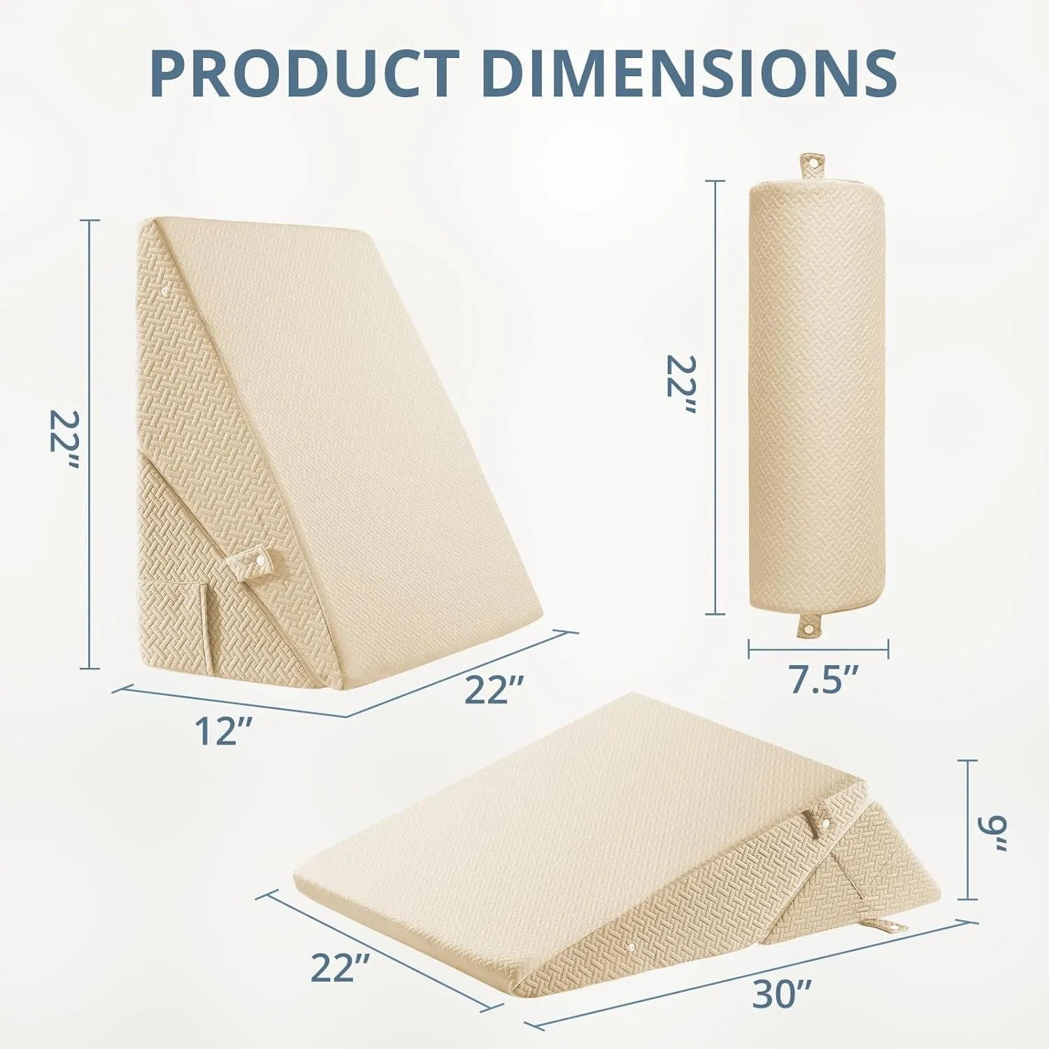 Sasttie Wedge Pillow Set for After Surgery, Adjustable Bed Wedge Pillow Headboard with Orthopedic Memory Foam Neck Cushion  for Acid Reflux, Sleeping, Neck & Back Support, Beige