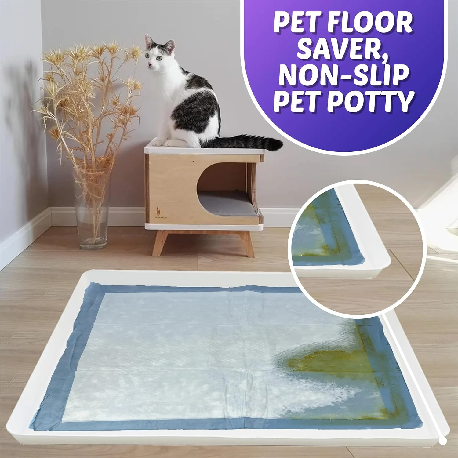 Skywin Dog Pad Holder Tray for 28 x 30 Inches Training Pads (White) - Easy to Clean and Store Perfect for Dog Potty Tray  Silicon Wee Wee Pad Holder, No Spill Pee Pad Holder for Dogs