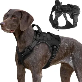 Tactical Dog Harness for Large Dogs, Heavy Duty No Pull Military Service Vest with Control Handle & 4 Patches, Adjustable Reflective Soft Padded Pet Harness for Training Walking Hiking (Black, M)