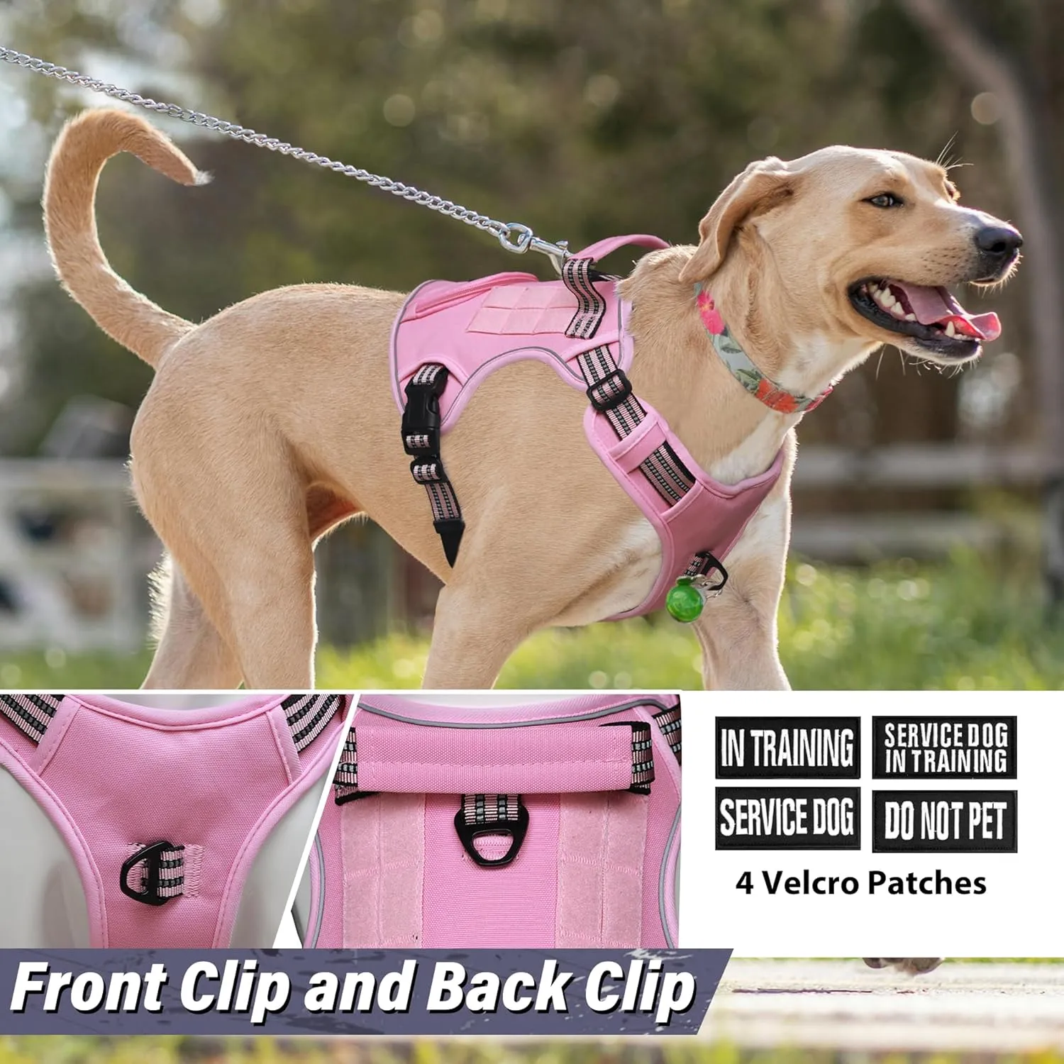 Tactical Dog Harness for Large Dogs, Heavy Duty No Pull Military Service Vest with Control Handle & 4 Patches, Adjustable Reflective Soft Padded Pet Harness for Training Walking Hiking (Black, M)